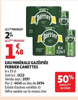 Auchan Supermarché Eau minérale gazéifiée perrier canettes offre