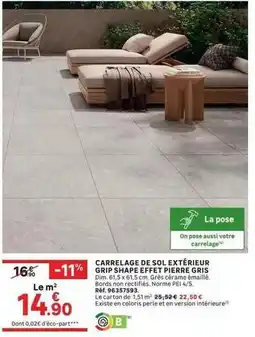 Leroy Merlin Dim - carrelage de sol extérieur grip shape effet pierre gris offre