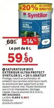 Leroy Merlin Syntilor - q saturateur bois extérieur ultra protect 5 l +20% gratuit offre