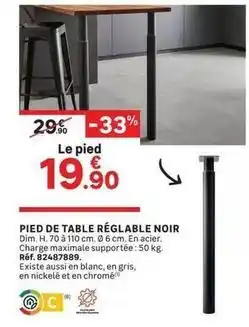 Leroy Merlin Dim - pied de table reglable noir offre