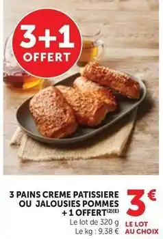 Maximarché 3 pains creme patissiere ou jalousies pommes + 1 offert offre