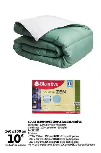 Couette Imprimée Simple Face Blanrêve