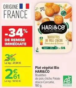 Carrefour Drive Hari & co - plat végétal bio offre