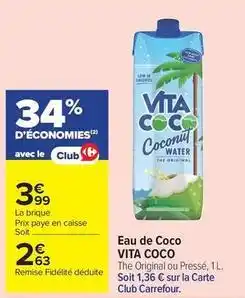 Carrefour Drive Vita coco - eau de coco offre