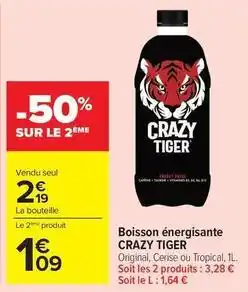 Carrefour Drive Crazy tiger - boisson énergisante offre