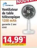 Norma Ventilateur de table téléscopique 1200 mah offre
