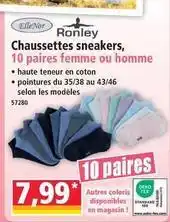 Norma Tex - chaussettes sneakers, 10 paires femme ou homme offre