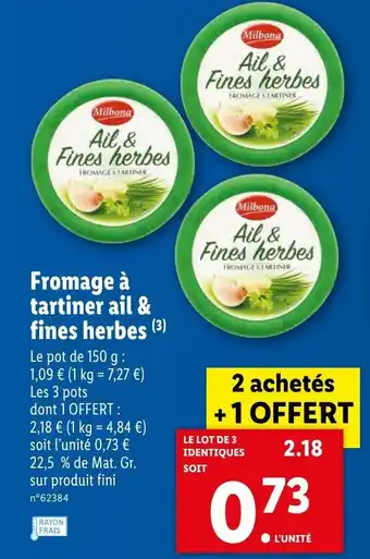 Lidl Fromage à tartiner ail & fines herbes offre