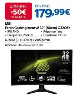 Costco Msi - écran gaming incurvé 32 (80cm) g32c6x ips fhd offre