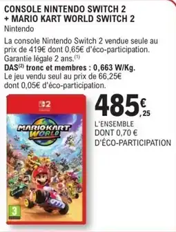 E.Leclerc Espace Culturel Nintendo CONSOLE NINTENDO SWITCH 2 + MARIO KART WORLD SWITCH 2 offre