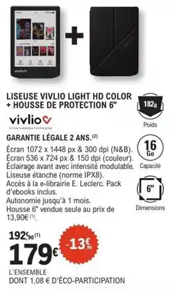 E.Leclerc Espace Culturel vivilio Liseuse Vivlio Light HD Color + Housse de protection 6" offre