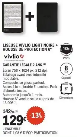 E.Leclerc Espace Culturel vivlio Liseuse Vivlio Light Noire offre