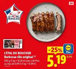Lidl L'ÉTAL DU BOUCHER Barbecue ribs original offre