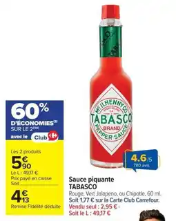 Carrefour Market Tabasco sauce piquante offre