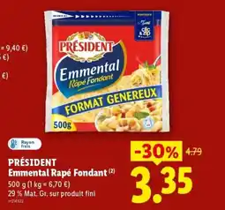 Lidl PRÉSIDENT Emmenthal Rapé Fondant offre