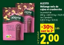 Lidl ALESTO Mélanges noix de cajou et cranberries offre