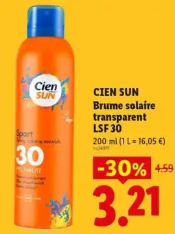 Lidl CIEN SUN Brume solaire transparent offre