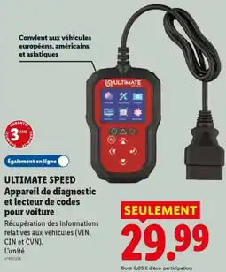 Lidl ULTIMATE SPEED Appareil de diagnostic et lecteur de codes pour voiture offre