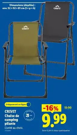 Lidl CRIVIT Chaise de camping pliante offre