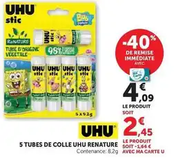 Super U Uhu - 5 tubes de colle renature offre