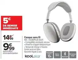 Carrefour Casque sans fil ks280plus silve offre