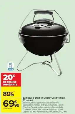Carrefour Batbecue à charbon smokey joe premium 37 cm noir offre