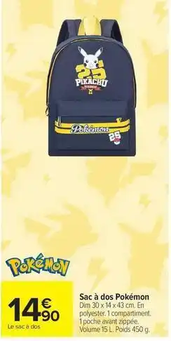 Carrefour Market Pokemon - sac à dos offre