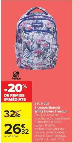 Carrefour Market Freegun - sac à dos 2 compartiments white flower fregegun offre
