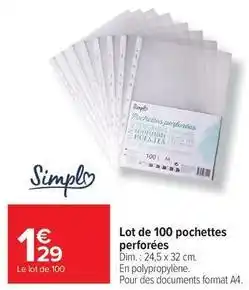 Carrefour Market Simply - lot de 100 pochettes perforées offre