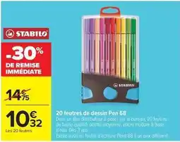 Carrefour Market Stabilo - 20 feutres de dessin pen 68 offre