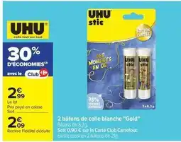 Carrefour Market Uhu - 2 bâtons de colle blanche gold offre