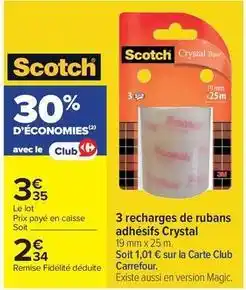 Carrefour Market Scotch - 3 recharges de rubans adhésifs crystal offre
