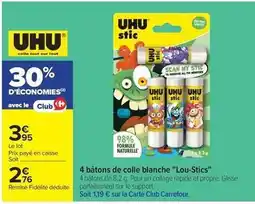 Carrefour Market Uhu - 4 bâtons de colle blanche lou-stics offre