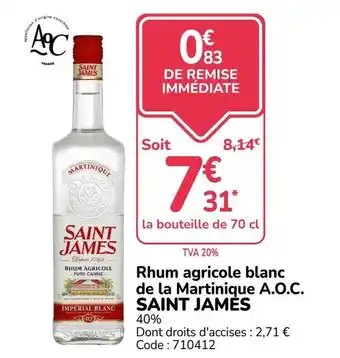 SAINT JAMES Rhum agricole blanc