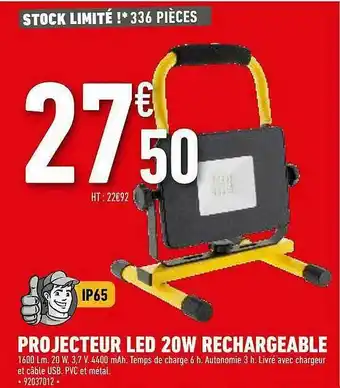 Brico Cash Projecteur Led 20w Rechargeable offre