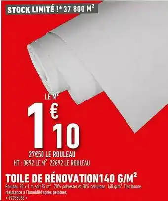 Brico Cash Toile De Rénovation 140 G M² offre