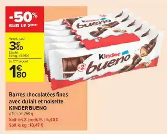 Barres Chocolatées Fines Avec Du Lait Et Noisette Kinder Bueno