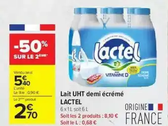 Carrefour Contact Lait Uht Demi écrémé Lactel offre
