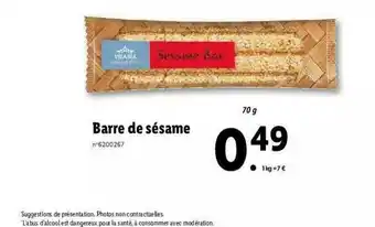 Lidl Barre De Sésame Vitasia offre