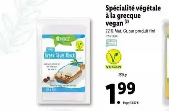 Lidl Spécialité Végétale à La Grecque Vegan offre