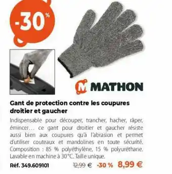 Mathon Mathon Gant De Protection Contre Les Coupures Droitier Et Gaucher offre