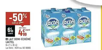 Lait Demi-écrémé Lactel -50% Sur Le 2eme