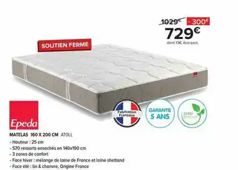 Gitem Matelas 160 X 200 Cm Epeda offre