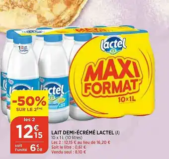 Maximarché Lait Demi-écrémé Lactel offre