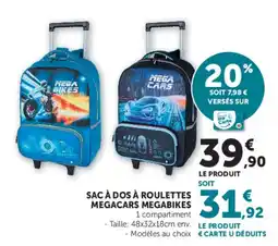 Hyper U MegaCars SAC À DOS À ROULETTES offre