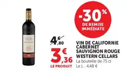 Super U WESTERN CELLARS VIN DE CALIFORNIE CABERNET SAUVIGNON ROUGE offre