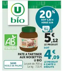 U Express U BIO PATE A TARTINER AUX NOISETTES offre