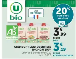 U Express U BIO CREME UHT LIQUIDE offre