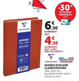 Hyper U Clairefontaine AGENDA SCOLAIRE offre
