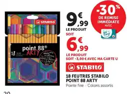 Hyper U STABILO 18 FEUTRES STABILO POINT 88 ARTY offre